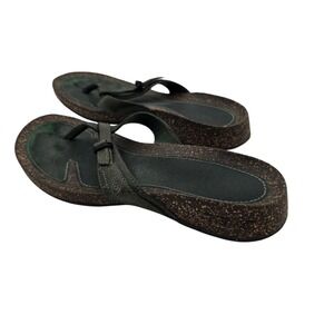 Teva Leather Thong Sandals Sz 7 Green Cork Sole Boho Outdoor Made‎ in USA Hiking